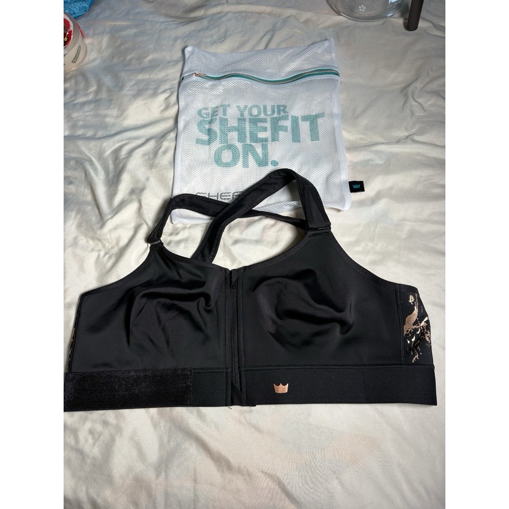 SHEFIT Flex Marbled Black/Rose Gold Sports Bra Wireless Adjustable Crossback 3XL